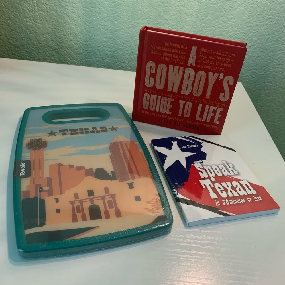 Texas Themed Cutting Board and Books Set
